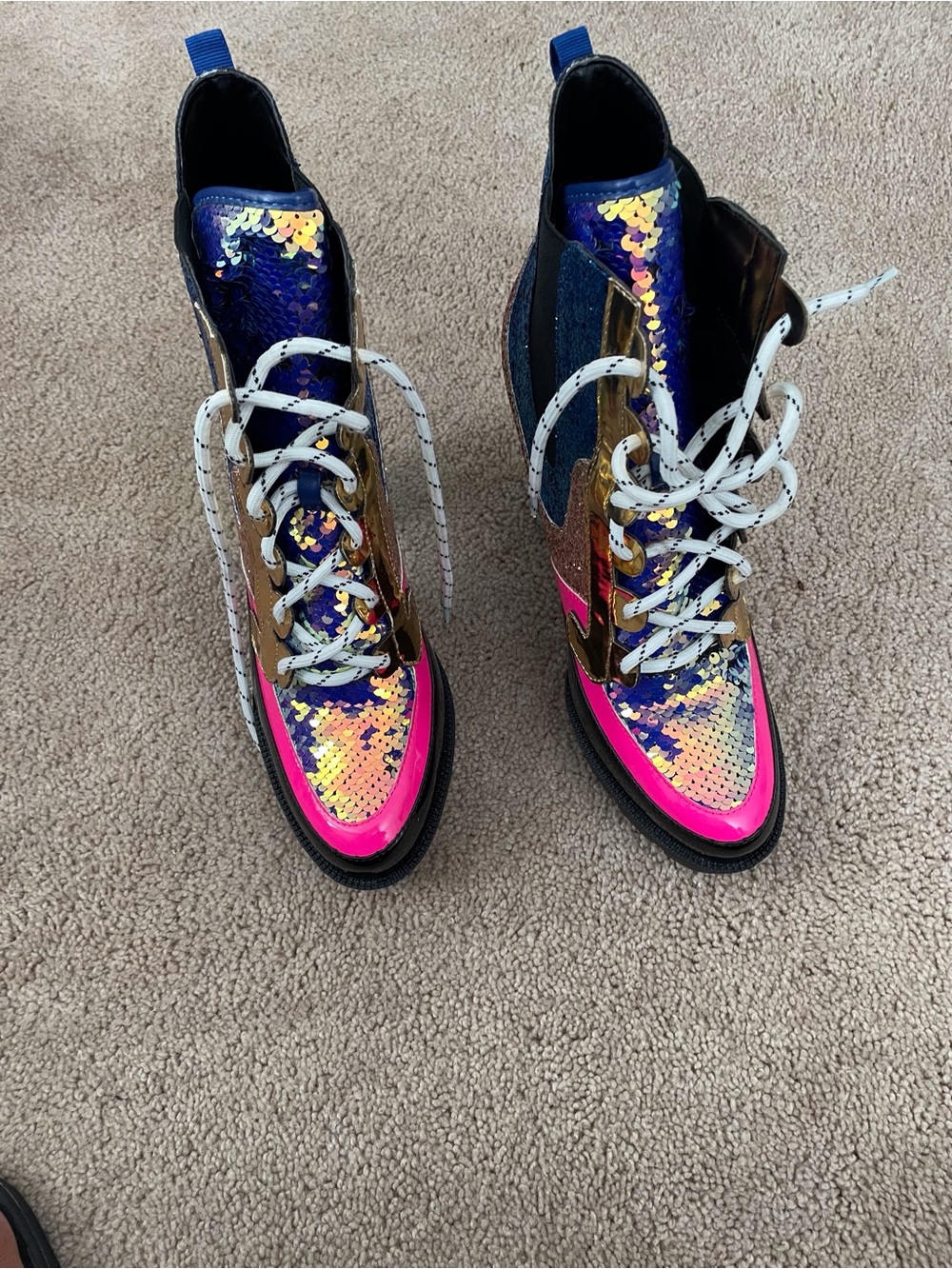 Cape Robbin Multicolor Sequin Lace-Up Boots - Pink, Gold & Blue